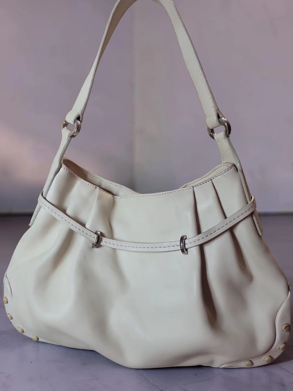 Tod's Cream Leather Hobo with Decorative Green-Blue Scarf Preloved